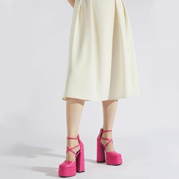 ALICEPUB Women's Chunky Platform Heels Ankle Strap Square Toe Size 8.5 - Picture 12 of 12